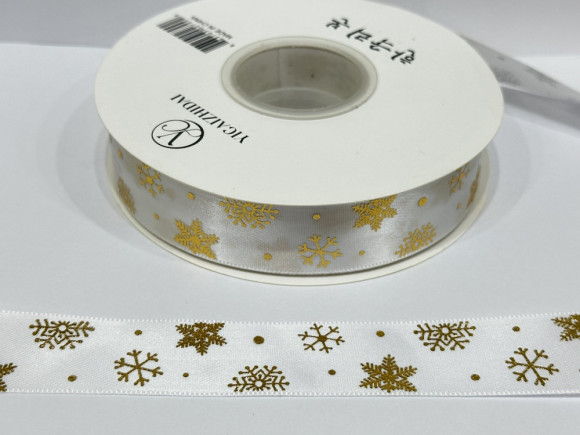 Стрічка атласна з орнаментом 2,5 см. № Сніжинка 01