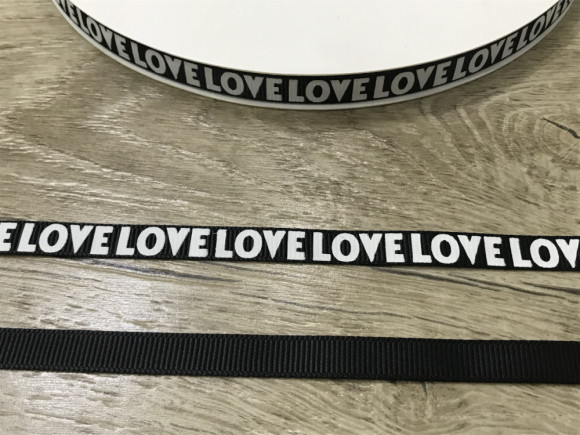 Стрічка з написом на репсі 1 см. № 39/LOVE