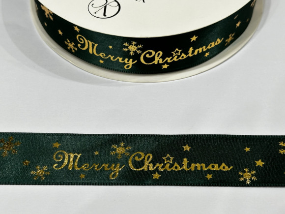 Стрічка атласна з орнаментом 2,5 см. № Merry Christmas 49