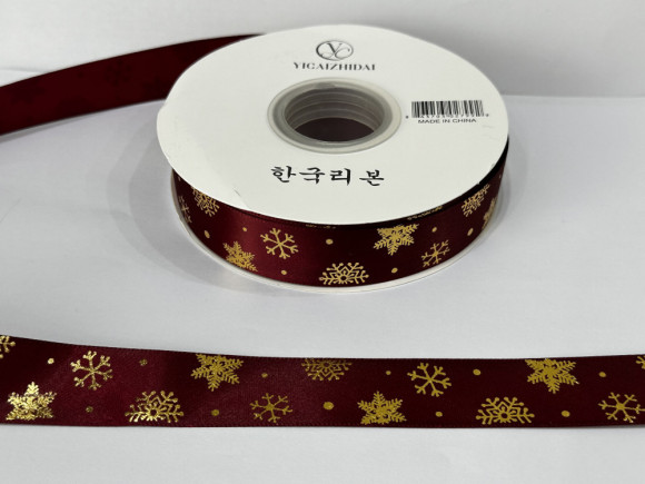 Стрічка атласна з орнаментом 2,5 см. № Сніжинка 37