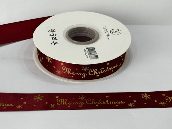 Стрічка атласна з орнаментом 2,5 см. № Merry Christmas 37